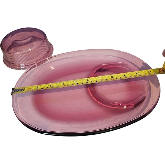 Corning Cranberry H811 C16B Oval Plate Platter Tray Bowl Set Vintage Collectible - Picture 9 of 10